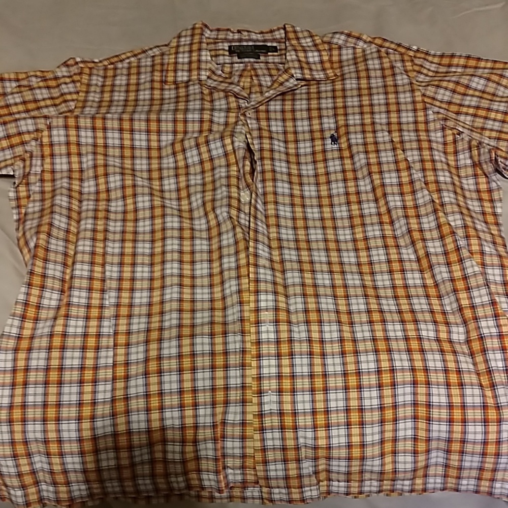 Plaid button up Polo. Large